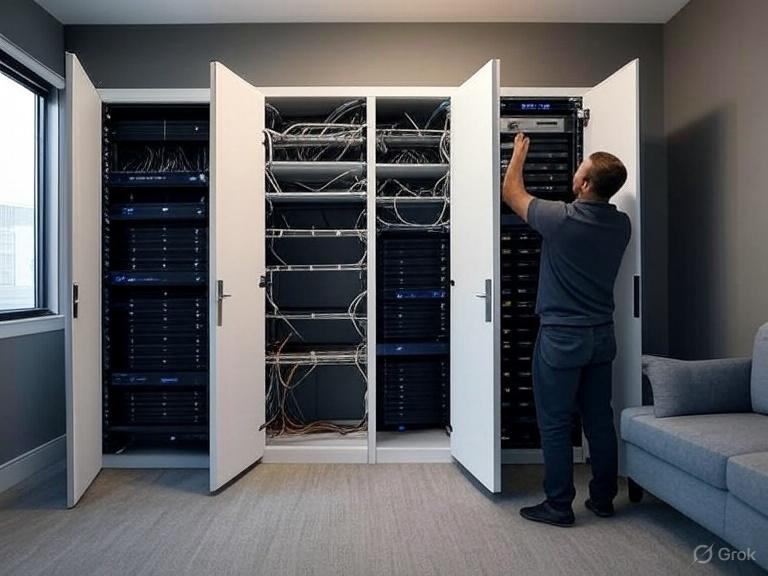 Small business IT room setup with network closet design